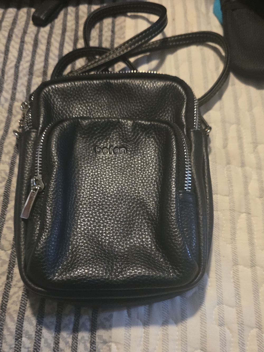 Bofen Black Pebbled Leather Crossbody Bag for Women